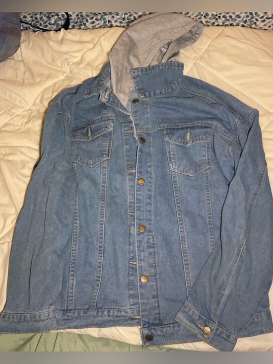 Jackets & Blazers - Light Blue Denim Jacket with Detachable Gray Hood